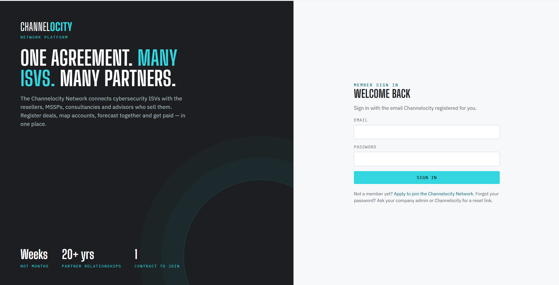 Channelocity Network Platform member sign-in
